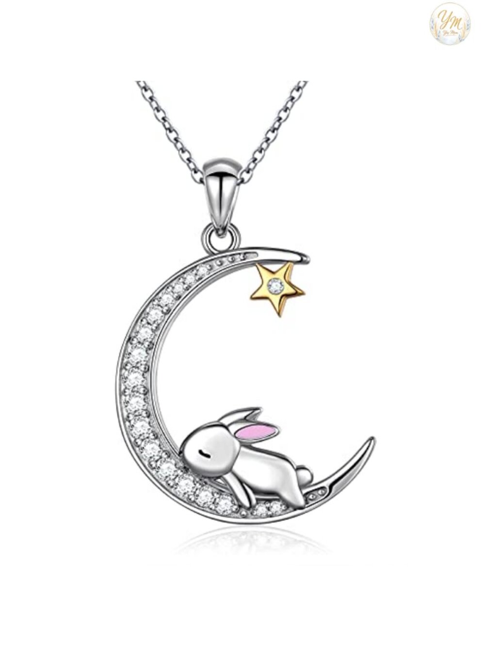925 Sterling Silver Animal Pendant Necklace Moon Rabbit Star Cute Jewelry Gift